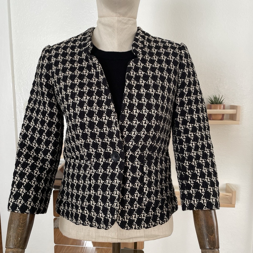 VTG Banana Republic Womens Blazer | Black & White tweed | Houndstooth 6P